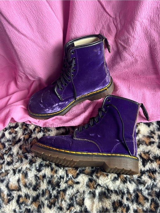 Dr. Martens Shoes - VINTAGE “Made in England” Purple Velvet Authentic Dr.Martens Lace Up Boots
